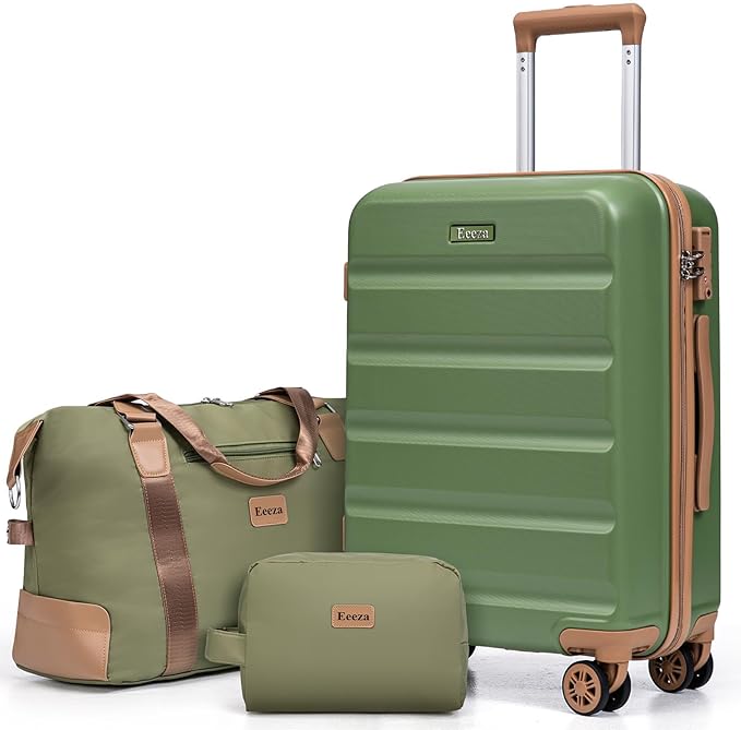 Luggage Sets 3 Piece,Suitcases with Wheels,Carry On Luggage Set,ABS Hard Case Luggage with TSA Lock Spinner Wheels(3 Piece Sets,Green(20"/DB/TB))