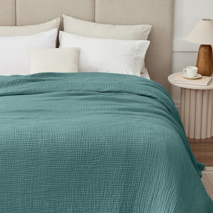 100% Cotton Muslin Blanket Twin 60" x 80", Breathable and Lightweight Cotton Twin Blankets for Couch, Soft Cooling Summer Gauze Blanket for Adults All Season, Teal Blue