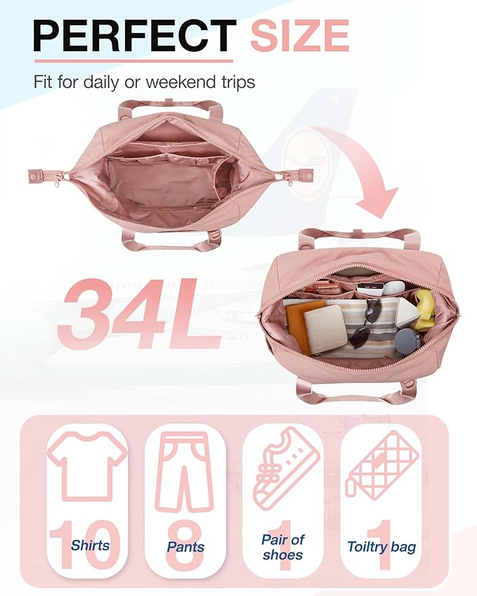 BAGSMART BAGSMART Gym Bag for Women, Carry on Weekender Overnight Bag, Travel Duffel Bags with Trolley Sleeve, Personal Item Travel Bag Tote Bag Workout Dance Bag(Dark Pink-Large)