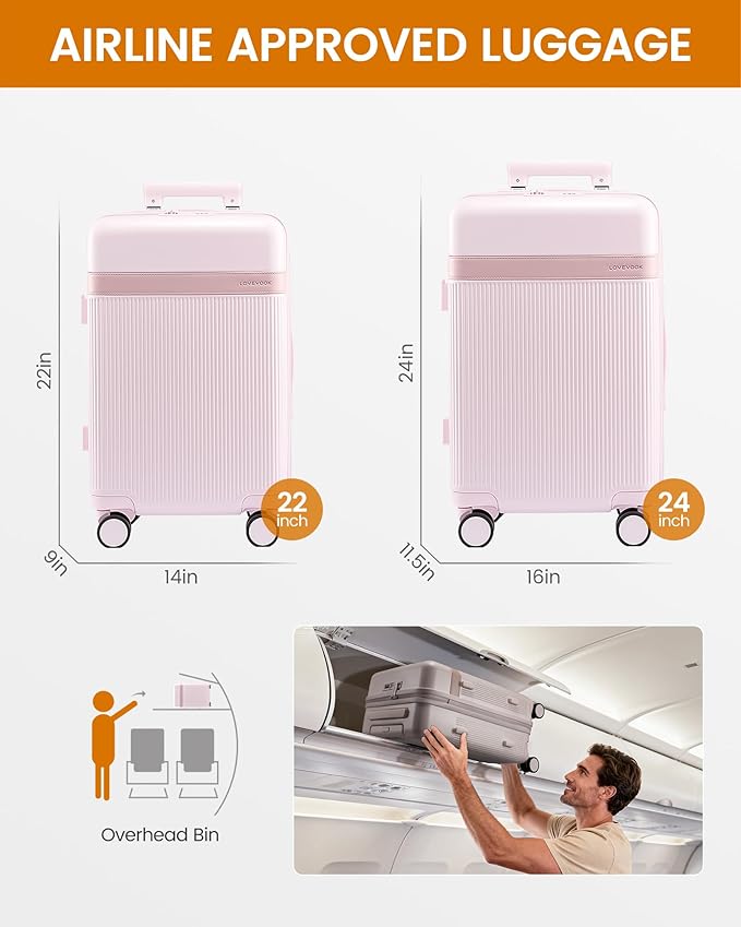 LOVEVOOK Hard Shell 24 Inch Carry On Luggage with Removable Lining,Large Capacity Carry On Suitcase with Wheels Lock,Lightweight Airline TSA Approved Checked Luggage for Men Women Travel Business Trip