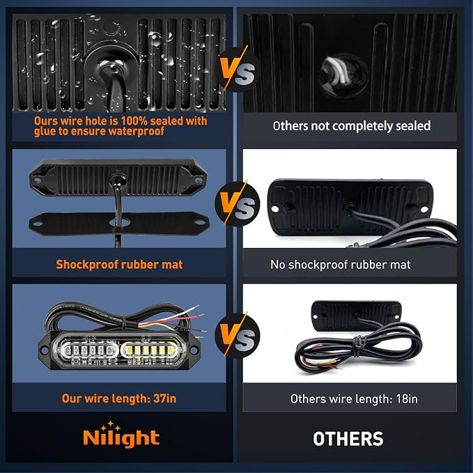 Nilight 8PCS LED Strobe Lights 12V 24V Amber White Sync Feature Ultra Slim | Blue White 12 LED Emergency Hazard Warning Lights Flashing Warning Mini Surface Mount Grille for Car Truck Camper trailer SUV
