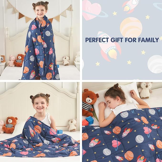 yescool Plane Weighted Blanket 5 Pounds Cooling Weighted Lap Blanket, Space Heavy Blankets, Breathable Weighted Throw Blanket Gifts for 40-60lbs, 36"x48"