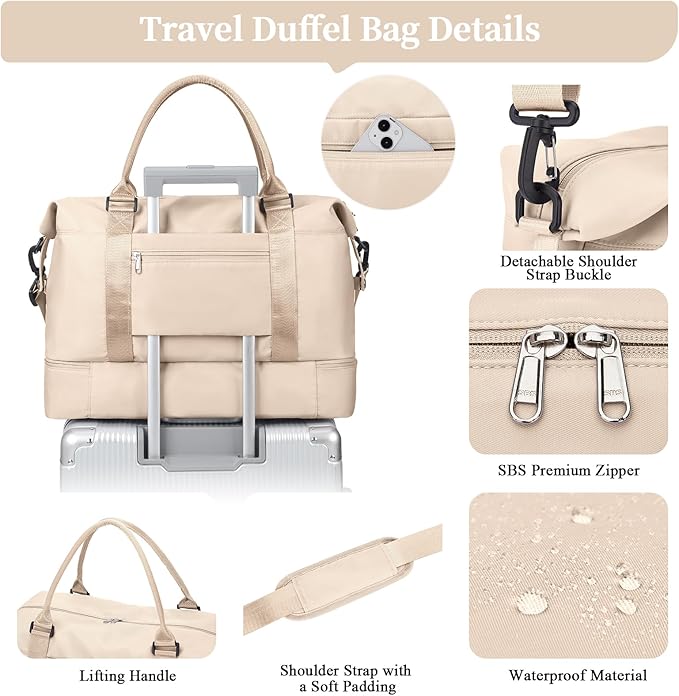 Weekender Bags for Women,Personal Item Travel Bag with Shoes Compartment,Overnight Travel Duffel Bag with Toiletry Bag