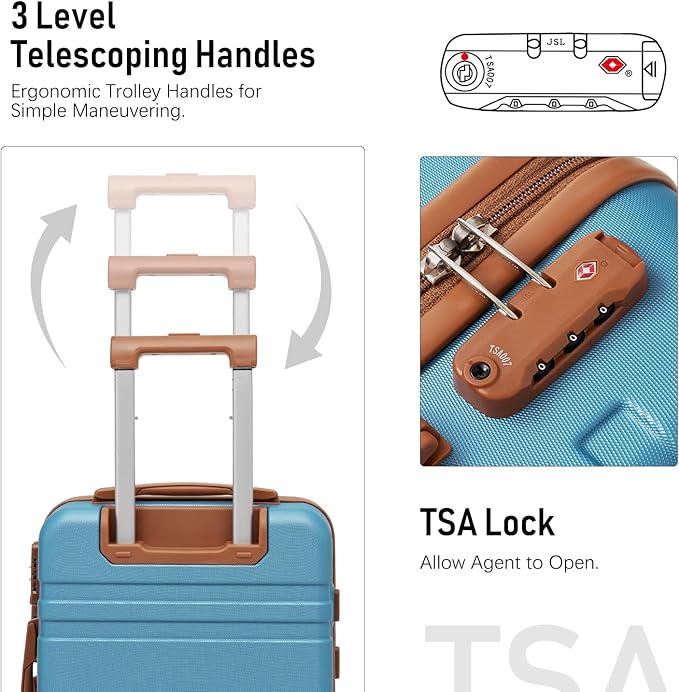 LONG VACATION Carry On Luggage Set 3 Piece, 20 Inch ABS+PC Hardshell Carry on Suitcase with Spinner Wheels TSA Lock & YKK Zipper
