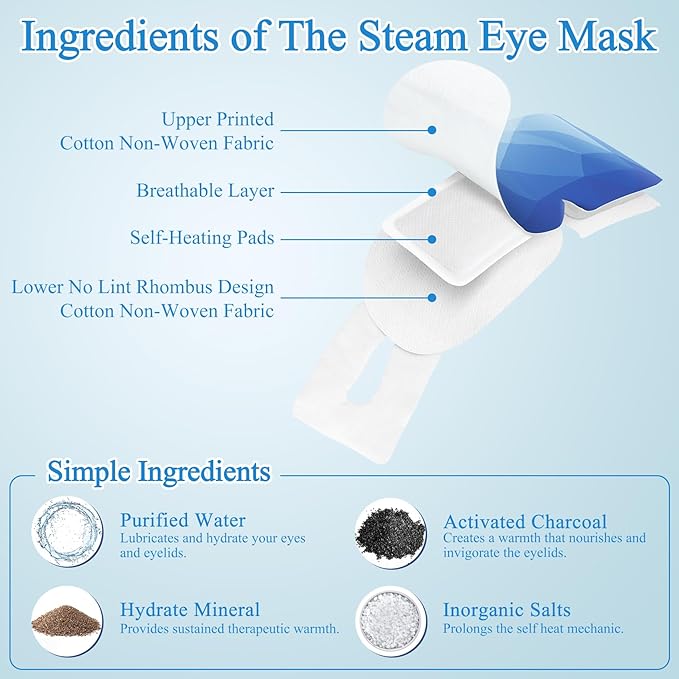 16 Packs Steam Eye Mask, Heated Eye Mask for Sleeping, Warm Compress for Eyes, Self Heating Disposal Steam Mask for Home Sleep, Office, Spa, Travel Essential Valentine's Day Gift (Unscented)