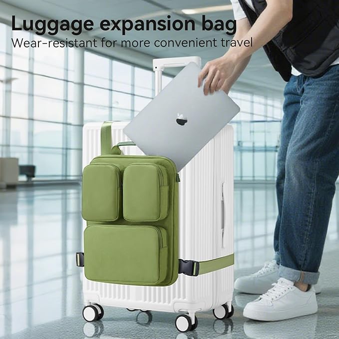 SOKOK Over Luggage Organizer Storage Bag with Multi Pockets, Slide On Luggage Harness with Adjustable Straps, 2-in-1 Travel Accessories Suitcase Vest Bag Fits Most Suitcases, Green-3