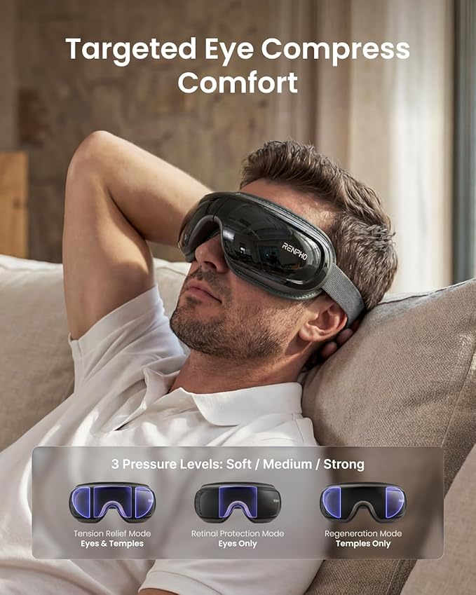 RENPHO Eye Massager with Heat and Cooling Voice Control, Mothers Day Gifts for Women Mom Her, FSA Eligible HSA, Massaging Eye Mask for Migraine Headache Dry Eyes and Stress Relief - Eyeris 3