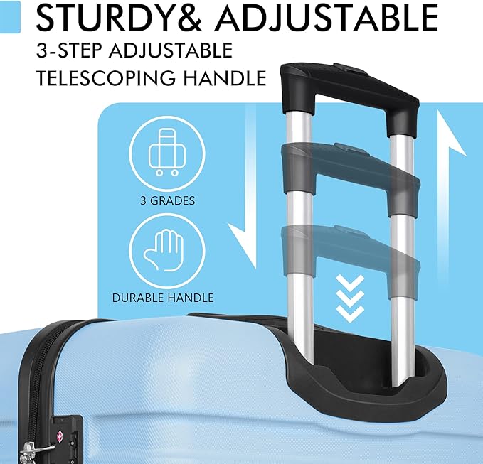 AnyZip Luggage PC ABS Hardside Lightweight Suitcase with 4 Universal Wheels TSA Lock Carry-On 20 Inch Light Blue