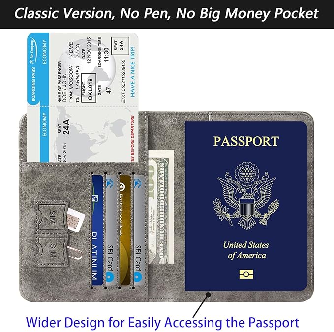Passport Holder Cover Wallet Travel Essentials RFID Blocking Leather Card Case International Must Haves Travel Accessories for Women Men(101#Coffee Grey)
