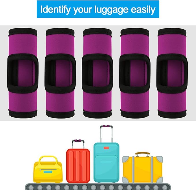 Cosmos 5 Pcs Neoprene Luggage Handle Wrap Soft Grip Handle Cover Luggage Identifier with Hollow Design for Push-Button Handle Trolley Handle and Travel Suitcase Trolley Case (Red Violet)