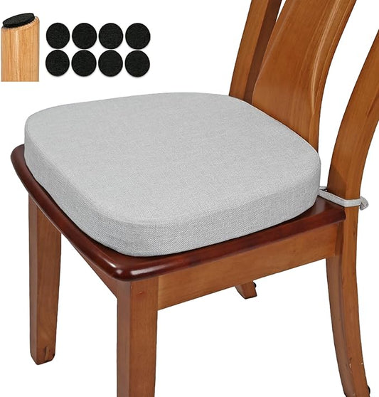 BUYUE Thickened 2.5" Friendly Woven Fabric Dining Chair Cushion, U-Shape High Density Foam Comfortable Chair Pad for Kitchen, Slip Resistant Indoor Seat Cushion (1 Piece, Light Gray)