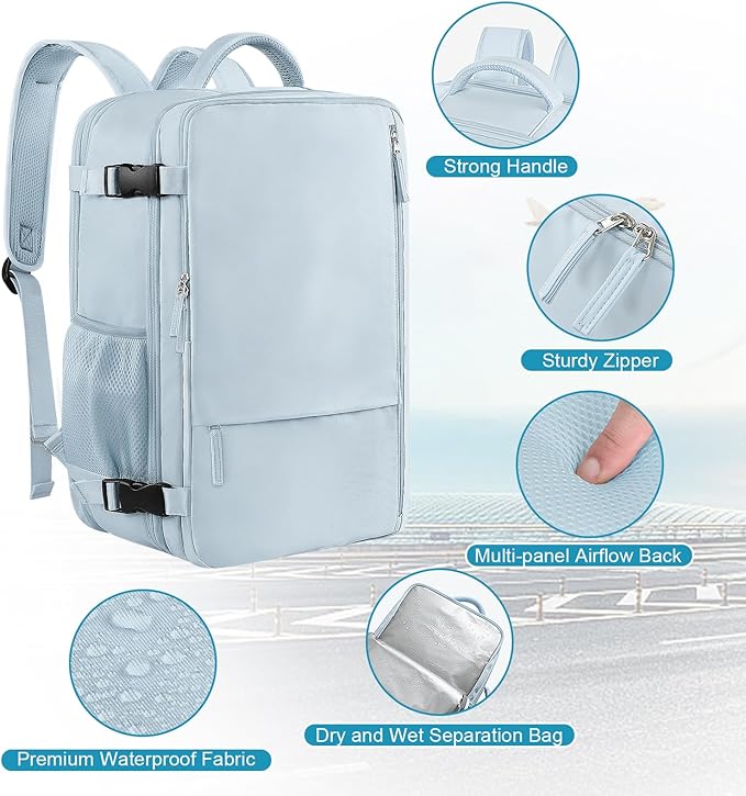 Large Expandable Travel Backpack for Men and Women, 17 Inch Laptop, Waterproof, Casual, College, Business, Hiking, Camping