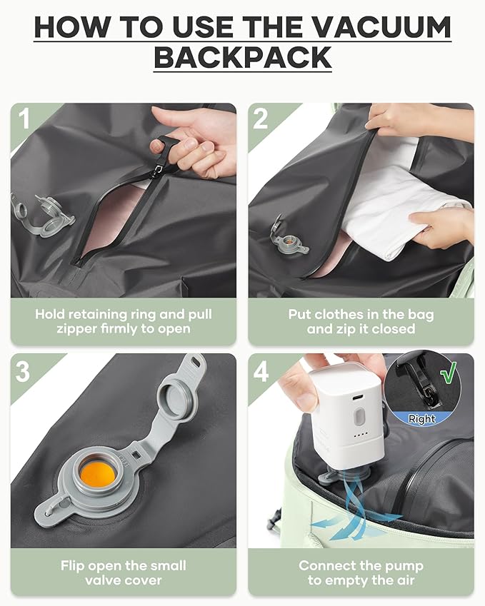 coofay Vacuum Backpack Travel with Pump Vacpack Travel Backpack with Vacuum System Compression Backpacks