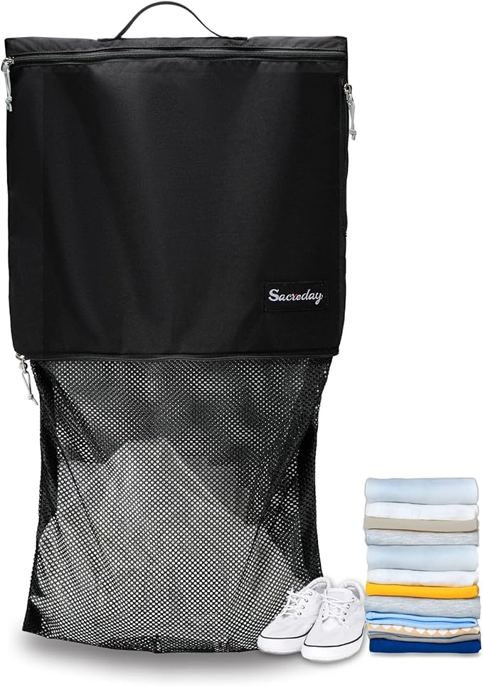 Dirty Laundry Bag for Traveling-Mesh Laundry Bags XL Travel Gym Healthcare Workers Laundry Sports Fitness Swimwear Camping Portable Wash Bag XL (Black)