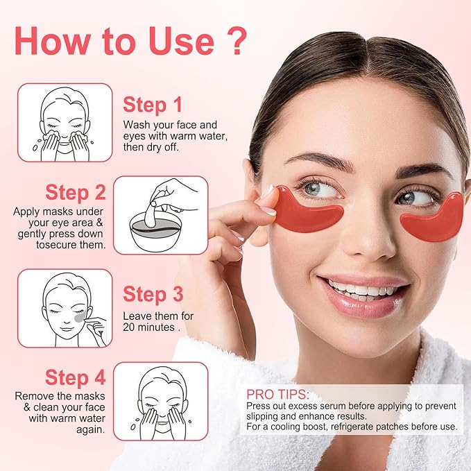 LAVONE Eye Mask - 30 Pairs Red Pomegranate Under Eye Patches Skin Care Products - Eye Masks Skincare for Dark Circles and Puffiness, Reduce Wrinkles, Eye Bags and Fine Lines, for Women and Man - Red