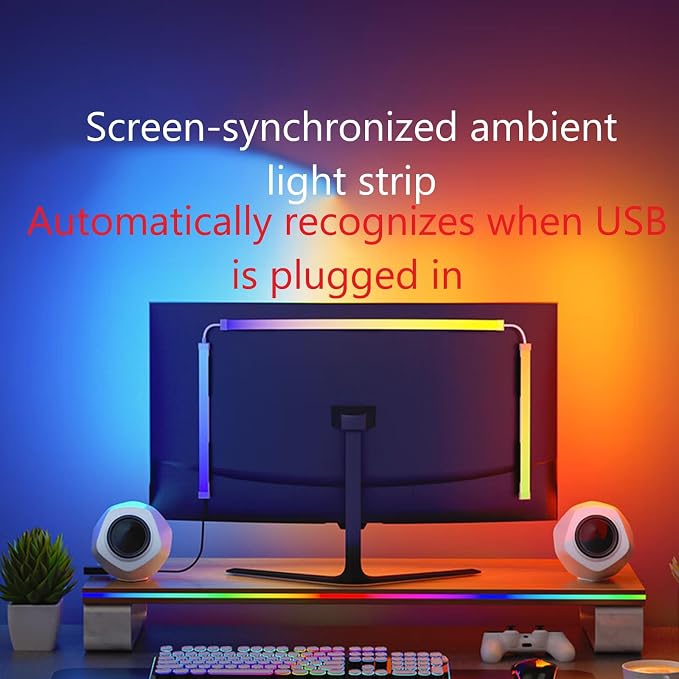Monitor LED Backlights, RGB Screen Desk Light PC, Computer Light Bar Behind Monitor, LEDs for Desk Gaming, USB Port, LED Strip Lights that Sync with Screen Color or Music(32 inches)