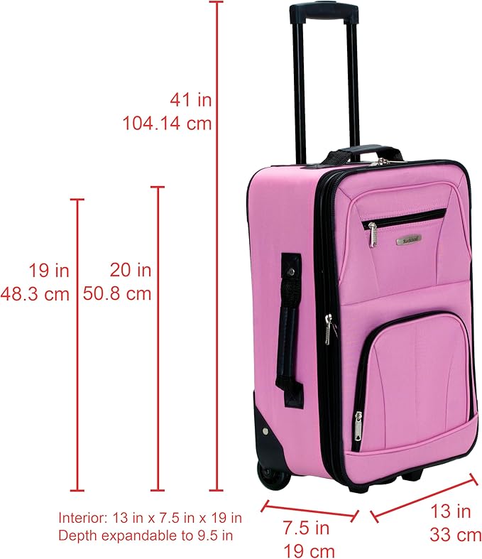 Rockland Fashion Softside Upright Luggage Set, Expandable, Pink, 2-Piece (14/19)