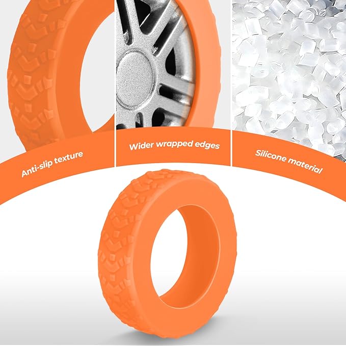 8-Piece Silicone Luggage Wheel Covers-For Dual-Row Spinner Wheels (2.0"-2.4")Diameter Only-Reduces Noise and Prevents Scratches-Designed for Wheels with a Top Clearance Greater Than 0.12" (Orange)