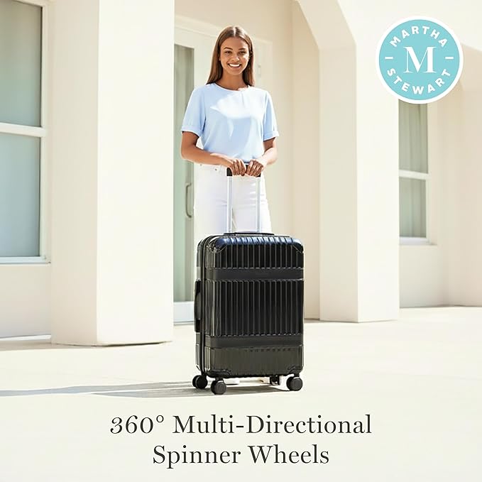 Martha Stewart The Bedford 26 Inch Rolling Luggage, Hardshell Suitcase with Spinner Wheels, Black