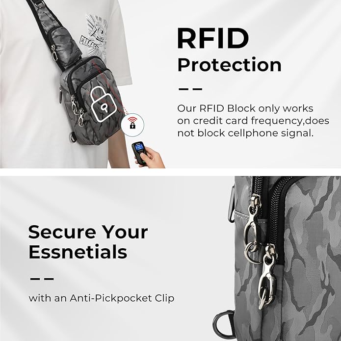 BROADREAM Mini Crossbody Sling Bag, Small Chest Bags Dual Pocket with Zipper Lock, RFID Blocking & Water Resistant Women Men