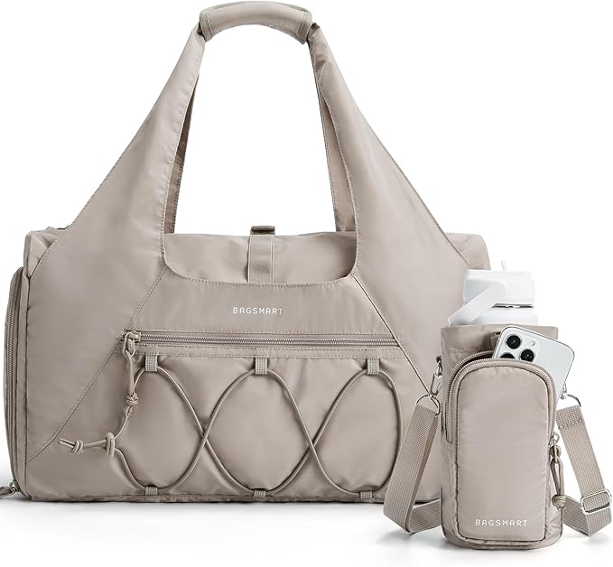 BAGSMART Gym Bag for Women, Lightweight Duffel with Shoe Compartment, Tote Bag with Wet Pocket for Yoga Travel, Camel