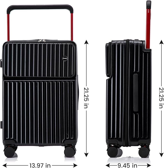 20 Inch Carry On Luggage with Spinner Wheels,PC Hard Shell Suitcase with USB Port,Lightweight Travel Luggage Airline Approved for Men Women, Black