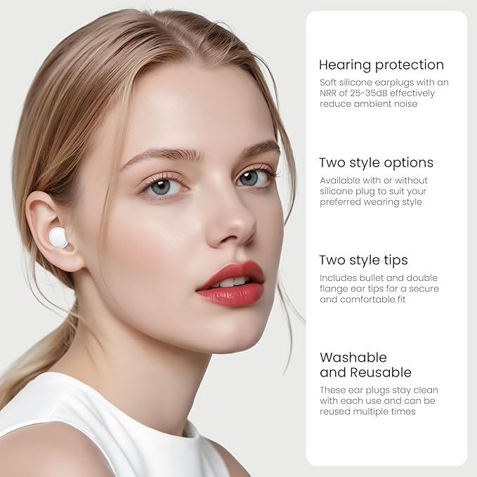 Jayine Ear Plugs for Sleeping Noise Cancelling, Soft Silicone Ear Plugs Hearing Protection 30dB, Reusable Earplugs for Concert, Festival, Sleep and Noise Sensitivity - White