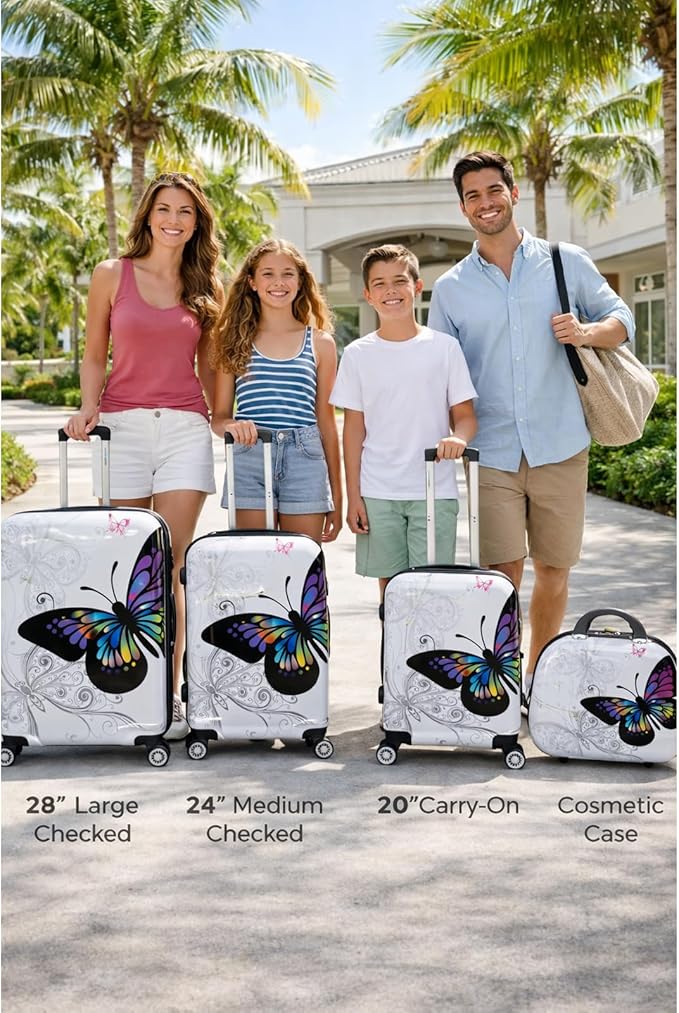 World Traveler Butterfly Luggage, 4-Piece Set