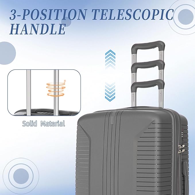 Hardshell Luggage, Lightweight Durable PP Suitcase with Double Spinner Wheels