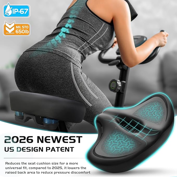 Noseless Bike Seat Cushion for Men & Women - Extra Padding & Comfort Wide Bicycle Seat, Oversized Comfortable Saddle for Peloton Bikes, Exercise Bikes, Electric Bikes, Cruiser Bikes