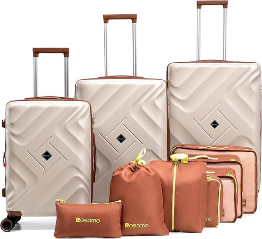 10 piece Luggage Set Expandable Suitcase 22x14x9 Airline Approved Carry on, ABS Hard Case Suitcases with Spinner Wheels,TSA Lock