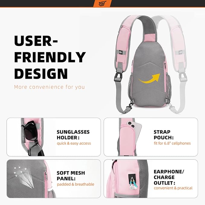 SKYSPER Sling Bag RFID Crossbody Sling Backpack Cross Body Shoulder Bag Travel Hiking Daypack for Women Men(Pink)