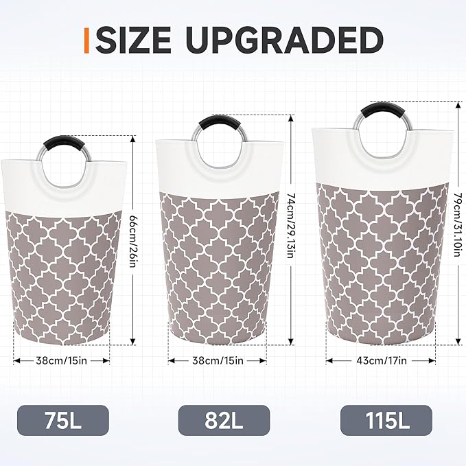 Large Laundry Basket Laundry Hamper Bag Washing Bin Clothes Bag Collapsible Tall with Handles Waterproof Travel Bathroom College Essentials Storage for College Dorm, Family (Khaki) 82L