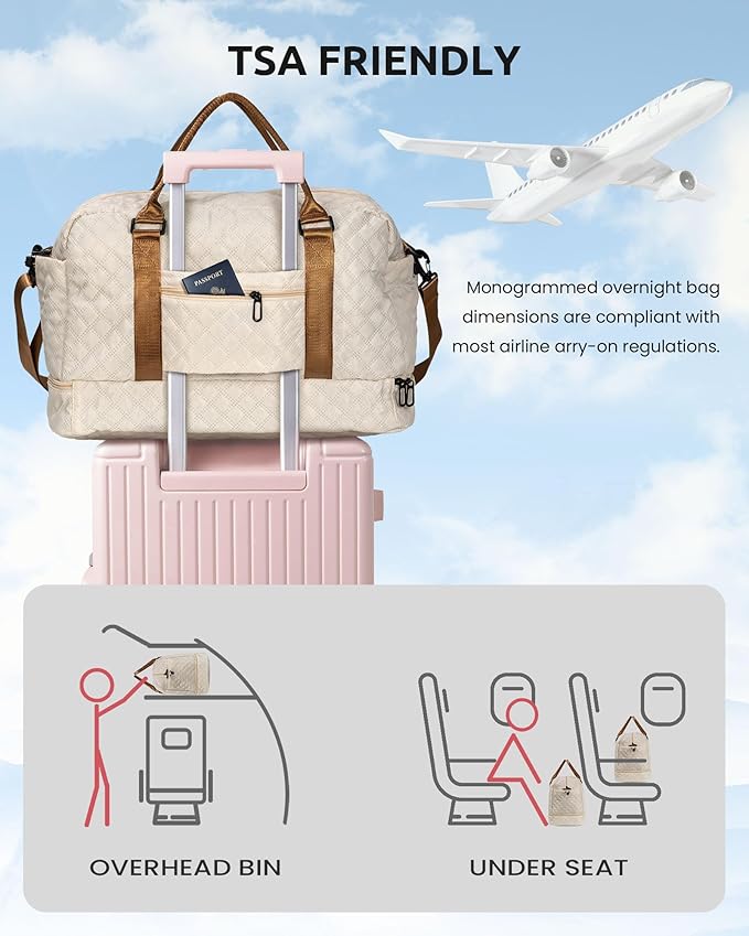 Weekender Bags for Women With Shoe Compartment - Duffel Bags for Traveling-Personalized Monogram Overnight Travel Bag With Makeup Bag - Gifts for Grandma, Daughter, Friend，Mom (Letter P)