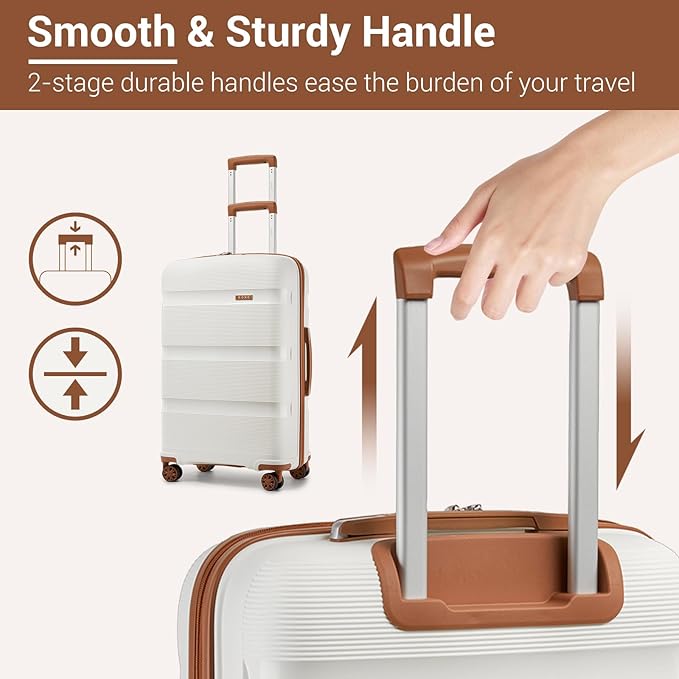 Kono Carry On Luggage 28 Inch Checked-Large Hard Shell Travel Trolley 4 Spinner Wheels Lightweight Polypropylene Suitcase with TSA Lock, Cream White