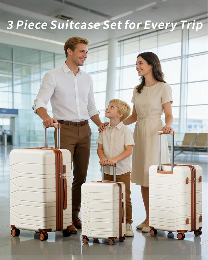 3 Piece Luggage Set, 21/25/29 Inch Expandable Luggage Sets with Spinner Wheels, ABS+PC Hardshell Suitcases, Suitcase Set with YKK Zipper, TSA Lock & 3 Tags