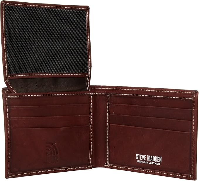Steve Madden Men's Slim Leather Wallet with Extra Capacity Attached Flip Pockets