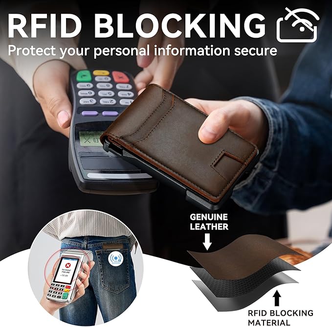 furid Genuine Leather Wallet for Men: Slim RFID Minimalist Wallets with Money Clip - Smart Pop Up Credit Card Holder for Front Pocket - Gifts for Husband Father on Birthday Anniversary