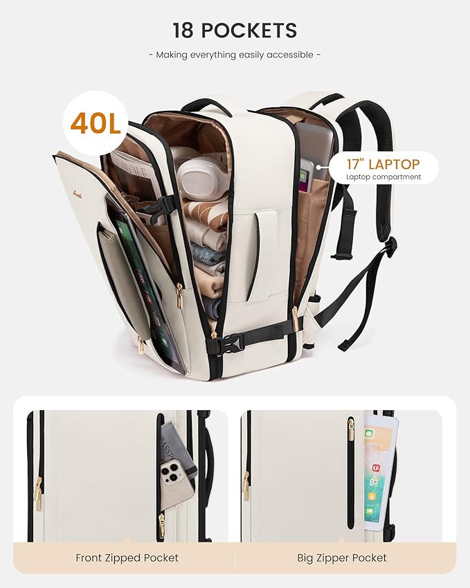 LOVEVOOK Travel Backpack For Women & Men with Waist Strap,40L Waterproof Carry On Backpack Luggage Travel Essentials Flight Approved,TSA Personal ltem Travel Bag Weekender Daypack with 3 Packing Cubes