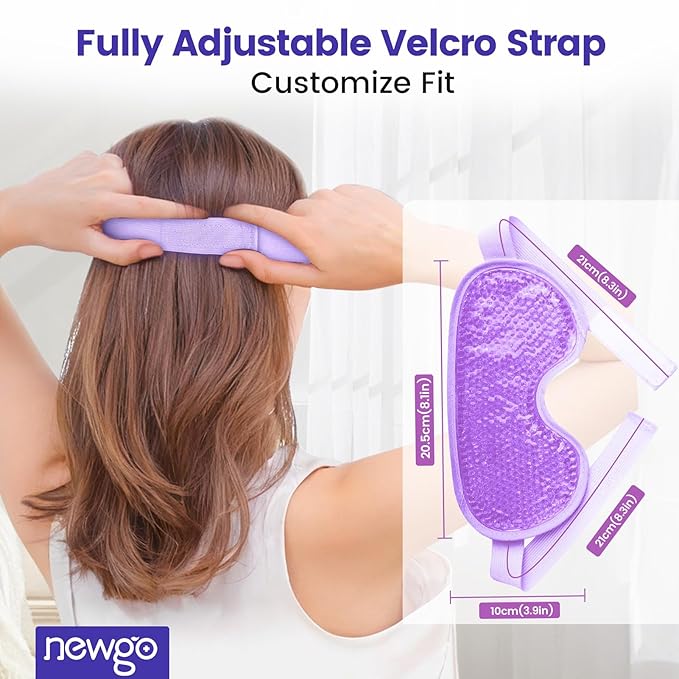 NEWGO Cooling Gel Eye Mask - Reusable Cold Pack for Puffy Eyes, Dark Circles, Migraine, Stress Relief - Purple With Soft Plush Backing