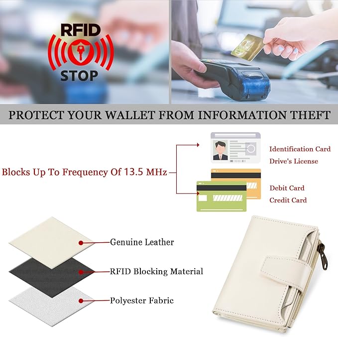 Airkit Small Wallet Women RFID Blocking Soft Leather Bifold Compact Card Holder Wallet for Women with Zipper Coin Pocket 4 ID Window