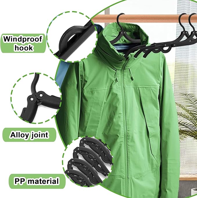 12 PCS Travel Hangers,Portable Folding Clothes Hanger,Travel Accessories Foldable Travel Hangers with Clips,Foldable Clothes Drying Rack for Travel,Black Plastic Non Slip Clothing Hangers