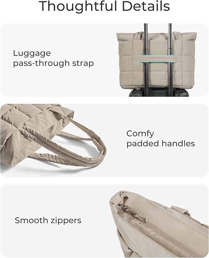 BAGSMART Expandable Tote Bag for Women, Puffer Work Tote Handbag, Quilted Carry On Bag for Travel Gym