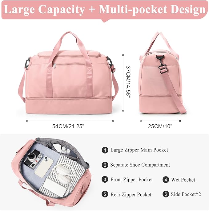 Extra Large Travel Duffle Bag,Carry on Overnight Weekend Bag with Shoes Compartment,Weekender Bags for Women for Travel Business Trips Sport Hospital