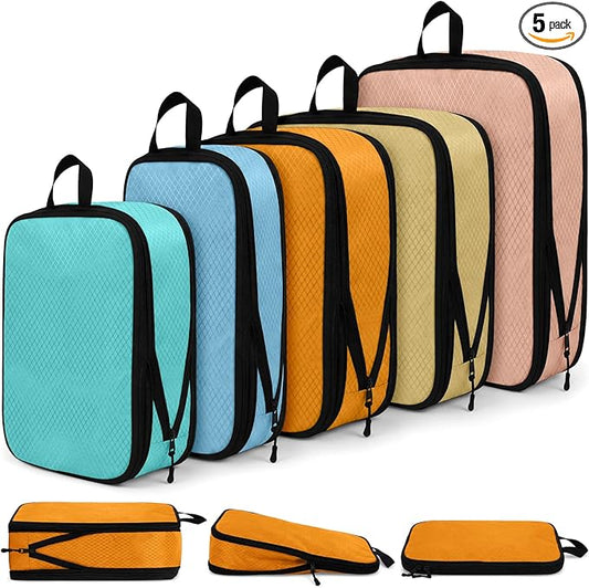 5 Pack Compression Packing Cubes for Travel Space Saving Cubes Luggage Organizer for Suitcase(Pastel,Mixed)