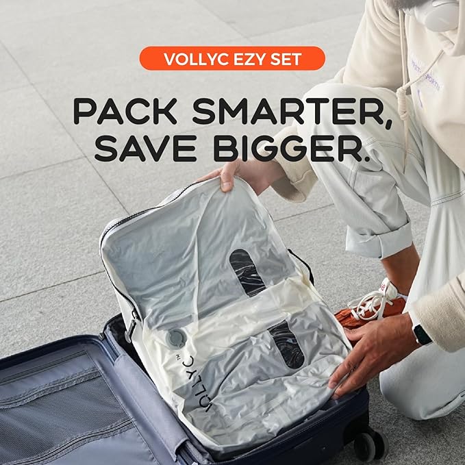 3-Travel Vacuum Bags with Pump, 25L Large Capacity Vacuum Bags for Travel, IPX7 Waterproof, Open Zipper, Reusable Space Saver Compression Bags for Luggage, Backpack, Suitcase, Home Storage