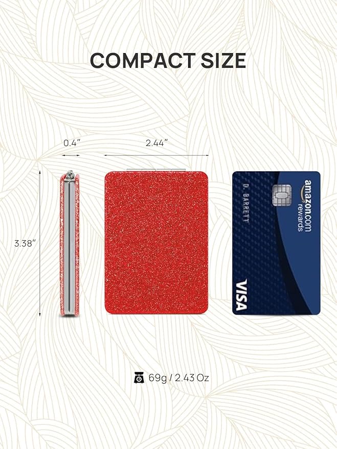 OMIRO Compact Mirror, Glitter PU Leather 1X/3X Magnification, Ultra Portable for Purses, 2.4" W x 3.4" L (Red)