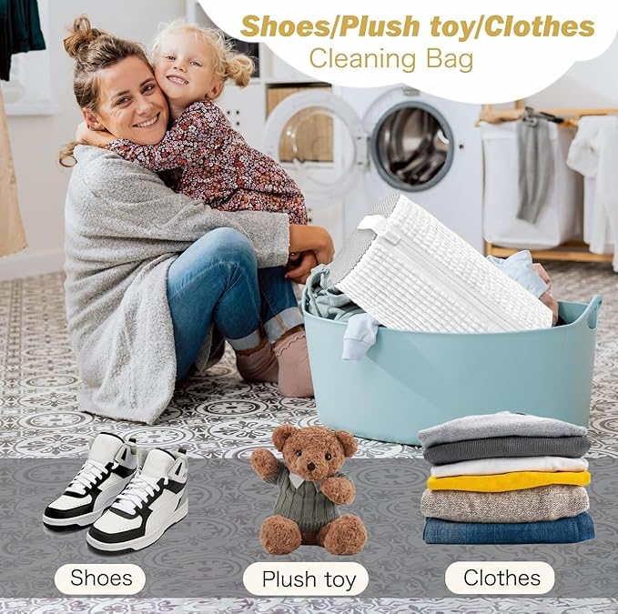 Shoe Washing Machine Bag,Laundry Shoe Bag for Washer and Dryer,Reusable Shoe Cleaning Bag for Sneakers,Tennis Shoes,With Self-locking Zipper, Microfiber Inside (Lite White - 2 Pack)