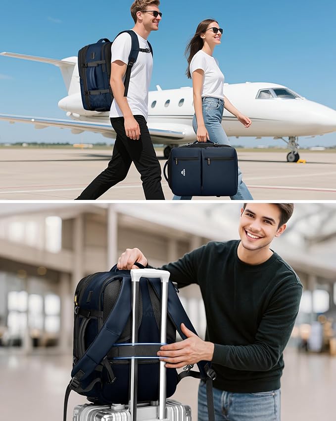 MATEIN Personal Item Backpack 18x14x8, Expandable TSA Approved Underseat Travel Backpack Fit 17.3 inch Laptop, Large Carry on Bag Luggage with Shoe Compartment Removable for Frontier Airlines, Blue