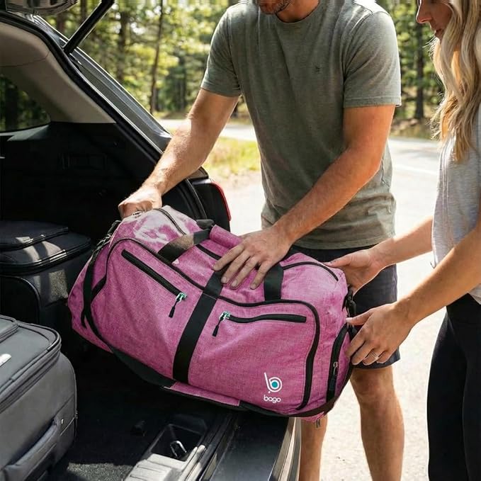 Bago Medium Duffle Bag for Travel Women & Men. Durable Lightweight Foldable Travel Duffel Bags For Traveling Women. 60L Duffle Bags For Overnight Bag With Shoe Compartment Collapsible Weekender duffel